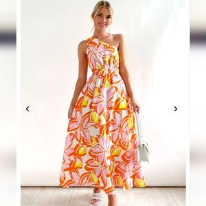 Joelle Midi Dress - Tangerine Flowers